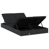 vidaXL 2-osobowy leżak z poduszkami, czarny, polirattan