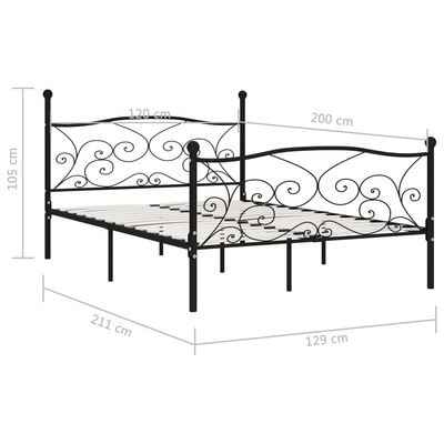 vidaXL Rama łóżka ze stelażem z listw, czarna, metalowa, 120 x 200 cm