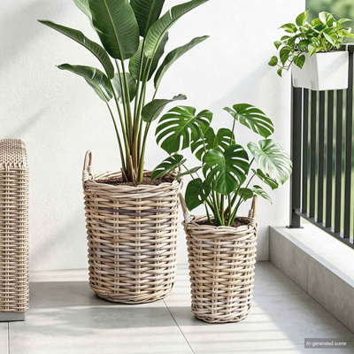 Kosz na rośliny 2 szt. Naturalna szarość Rattan Kubu