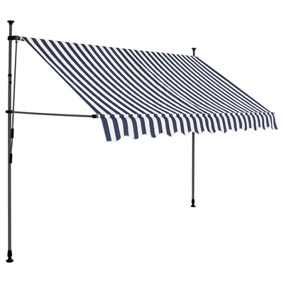 Ręcznie zwijana markiza z LED, 250 cm, niebiesko-biała