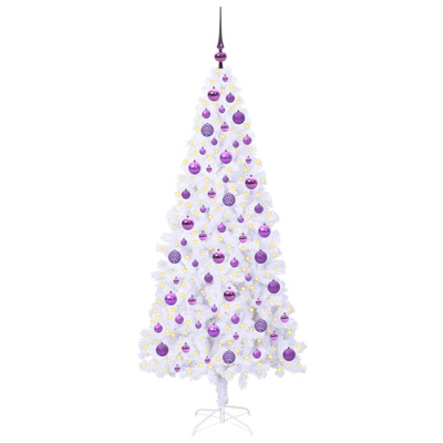 Sztuczna choinka z 300 diodami LED Biały 180 cm PVC i stal
