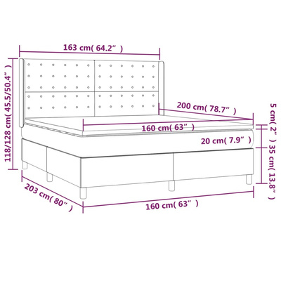 vidaXL Łóżko kontynentalne z materacem, czarne, tkanina 160x200 cm model standard