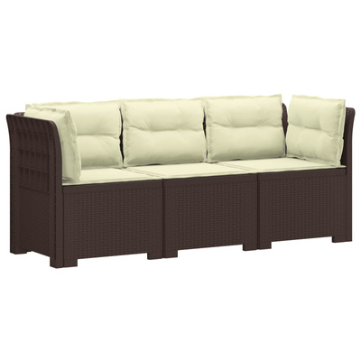 Sofa ogrodowa 3-osobowa z poduszkami w rattanowym wyglądzie PP