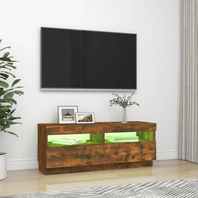 vidaXL Szafka pod TV z oświetleniem LED, przydymiony dąb, 100x35x40 cm
