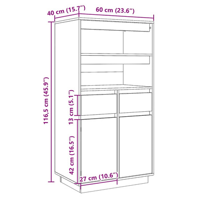 Szafka, szara, 60x40x116,5 cm, lite drewno sosnowe