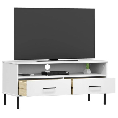 vidaXL Szafka pod TV OSLO, metalowe nóżki, biała, sosnowa model standard
