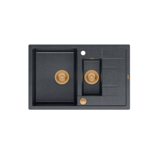 MORGAN 156 GraniteQ zlewozmywak black diamond z syfonem Push To Open okrągły 1,5-komorowy z/o +/ elementy złote