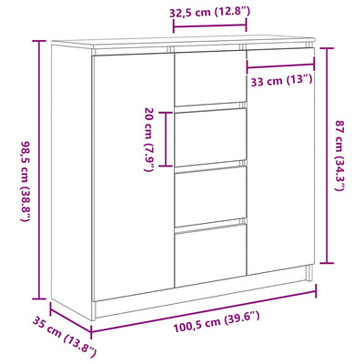 Komoda z szufladami Dąb Sonoma 100,5x35x98,5 cm Drewno klejone
