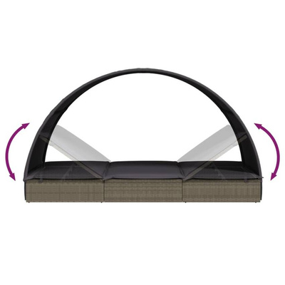 vidaXL 2-os. leżak z półokrągłym daszkiem, szary, 211x112x140 cm