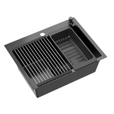 Zlewozmywak stalowy LUKE 110 WORKSTATION – jednokomorowy, wpuszczany, stal black metal/elementy black metal + AKCESORIA, Quadron