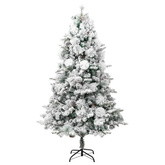 vidaXL Choinka flokowana śniegiem z lampkami i szyszkami 225 cm PVC/PE
