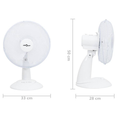vidaXL Wentylator stołowy, 3 prędkości, 30 cm, 40 W, biały