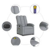 vidaXL Rozkładany fotel masujący, elektryczny, jasnoszary, tkanina