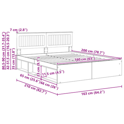Ramka łóżka Betonowy 160 x 200 cm Lite drewno sosnowe