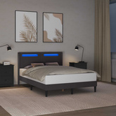 Ramka łóżka z paskami LED Szary 160 x 200 cm Ekoskóra