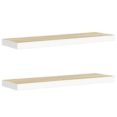 vidaXL Półki ścienne, 2 szt., dębowo-białe, 80x23,5x3,8 cm, MDF
