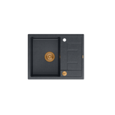 MORGAN 116 GraniteQ zlewozmywak black diamond z syfonem Push To Open kol. miedziany 1-komorowy z/o + zaczepy 4 szt