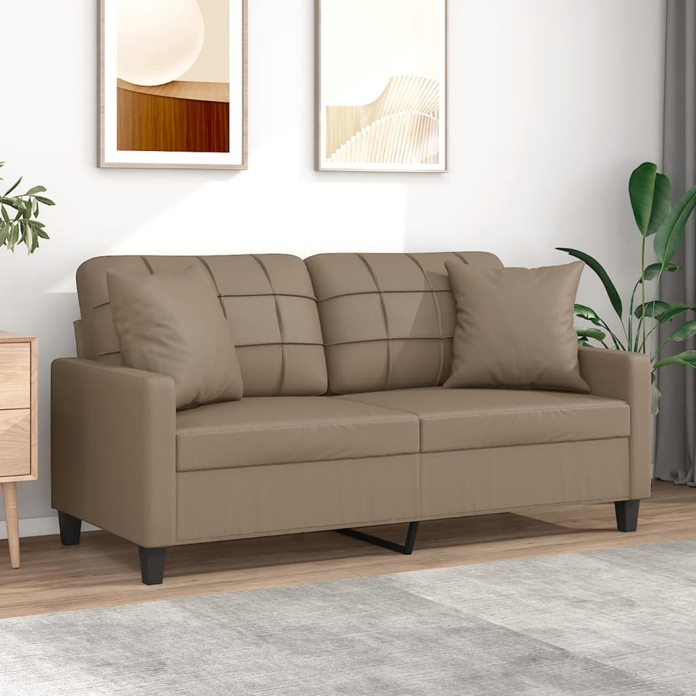 2-osobowa sofa z poduszkami, cappuccino, 140 cm, sztuczna skóra