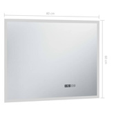vidaXL Lustro łazienkowe z LED, czujnikiem dotyku i zegarem, 80x60 cm