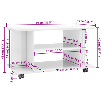 vidaXL Szafka pod TV, wysoki połysk, biała, 80x40x45 cm