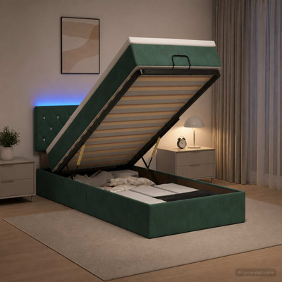Łóżko z pojemnikiem i materacem LED Ciemnozielony 90 x 200 cm