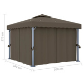 Altana z zasłonami i lampkami LED, 3x3 m, taupe