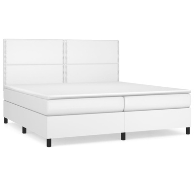 vidaXL Łóżko kontynentalne z materacem, białe, ekoskóra 200x200 cm