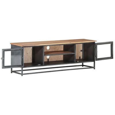 vidaXL Szafka pod TV, szara, 120x30x40 cm, lite drewno akacjowe i stal