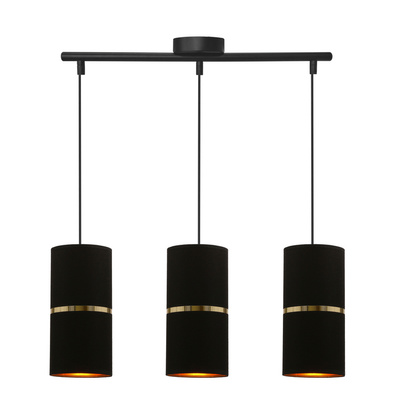 Lampa wisząca z abażurami Gina czarna potrójna do jadalni abażury tkaninowe