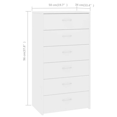 vidaXL Komoda, 6 szuflad, biała, 50x34x96 cm, materiał drewnopochodny