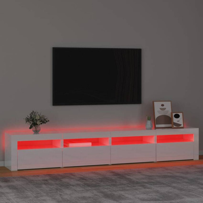 vidaXL Szafka pod TV z oświetleniem LED, biała z połyskiem,240x35x40cm