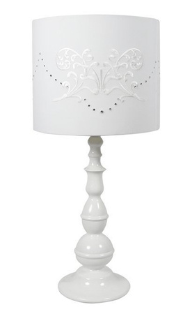 Lampka nocna Lans biała z abażurem metalowa lampa stołowa