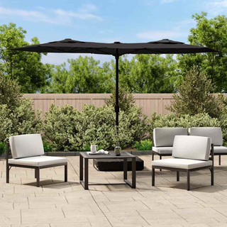 Podwójny parasol ogrodowy z LED, czarny, 316x145 cm