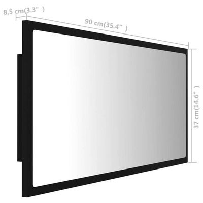 vidaXL Lustro łazienkowe z LED, czarne, 90x8,5x37 cm, akryl