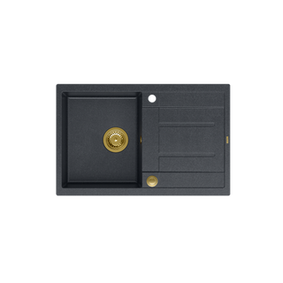 MORGAN 111 GraniteQ zlewozmywak black diamond z syfonem Push To Open 1-komorowy z/o / elementy złote