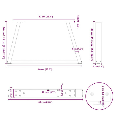 Nogi do stolika kawowego w kształcie litery V 2 szt. Naturalna stal 60x(30-31,3) cm Stal