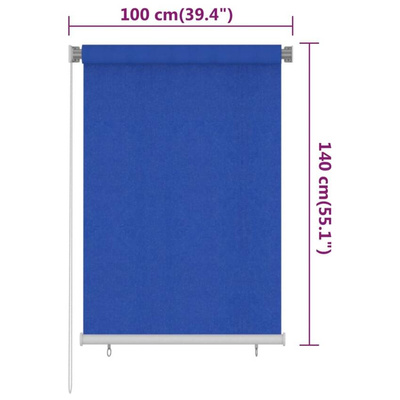 vidaXL Roleta zewnętrzna, 100x140 cm, niebieska, HDPE