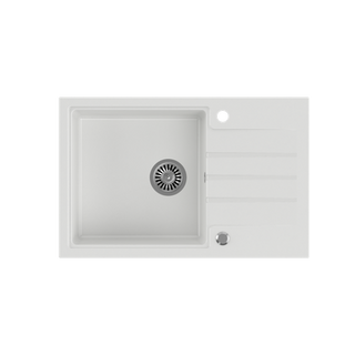 PETER 111 GraniteQ zlewozmywak granitowy snow white 1-komorowy z/o (78x50x20) z syfonem i zaślepką