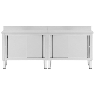 Stoły robocze, przesuwne drzwi 2 szt., 240x50x(95-97) cm, stal