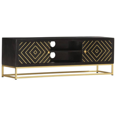 vidaXL Szafka pod TV, czarno-złota, 120x30x40 cm, lite drewno mango