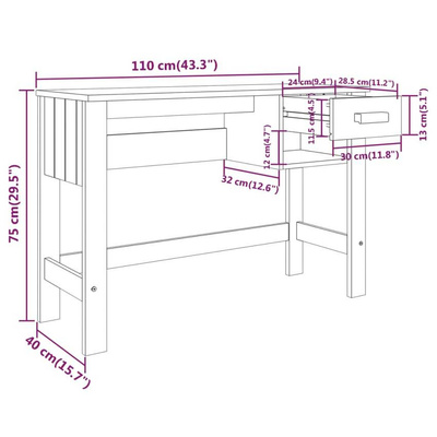 vidaXL Biurko HAMAR, jasnoszare, 110x40x75 cm, lite drewno sosnowe