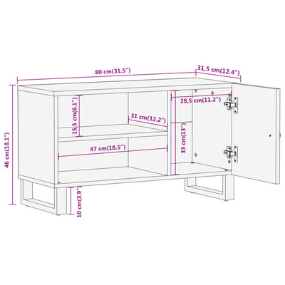 vidaXL Szafka pod TV, brązowo-czarna 80x31,5x46 cm, lite drewno mango