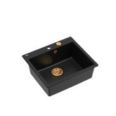 MORGAN 110 GraniteQ zlewozmywak pure carbon z syfonem Push To Open kol. miedziany 1-komorowy b/o + zaczepy 4 szt