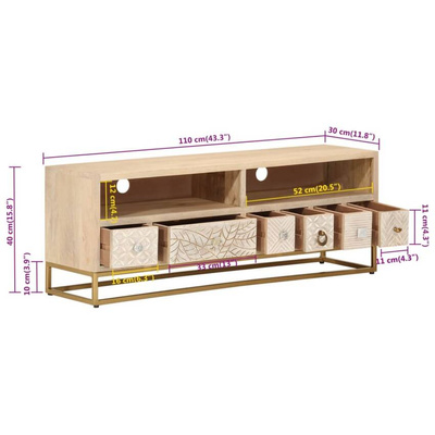 Szafka pod TV, 110x30x40 cm, lite drewno mango i żelazo vidaXL