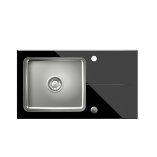 Hugh 111 komora stalowa z czarnym blatem szklanym z syfonem i zaślepką (770x440/R35)