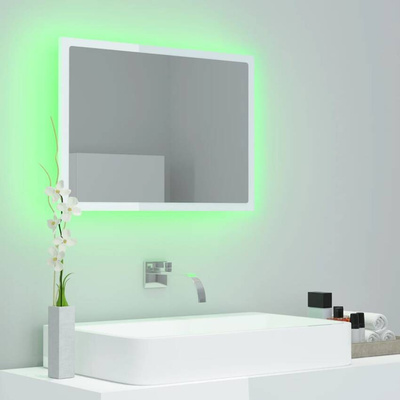 vidaXL Lustro łazienkowe LED, wysoki połysk, białe, 60x8,5x37cm, akryl