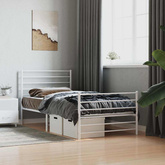 vidaXL Metalowa rama łóżka z wezgłowiem i zanóżkiem, biała, 90x190 cm model standard