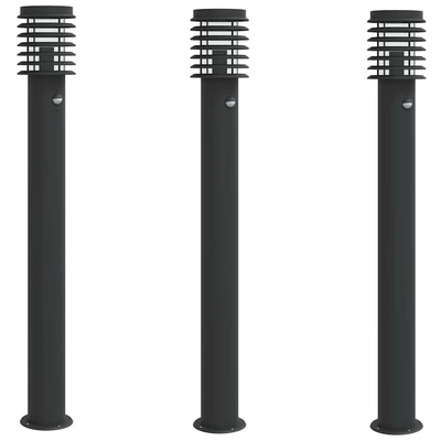 Lampy ogrodowe na słupku, z czujnikiem, 3 szt., czarne, 110 cm