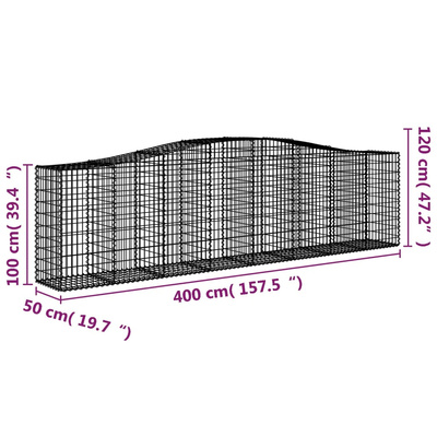 Kosze gabionowe, 7 szt, 400x50x100/120 cm, galwanizowane żelazo