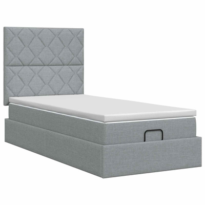 Łóżko ottoman z materacem jasnoszary 100 x 200 cm tkanina